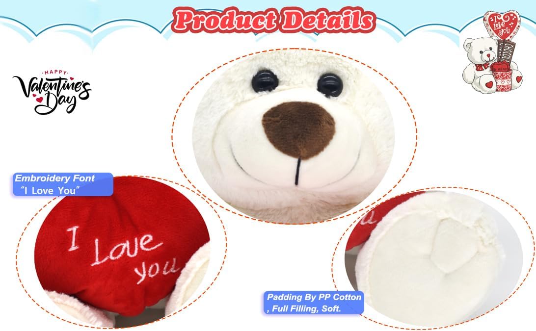 I Love You! Oso de peluche de 10 pulgadas con corazón rojo, muñeca de oso de peluche suave, juguetes de peluche para el día de San Valentín, regalos