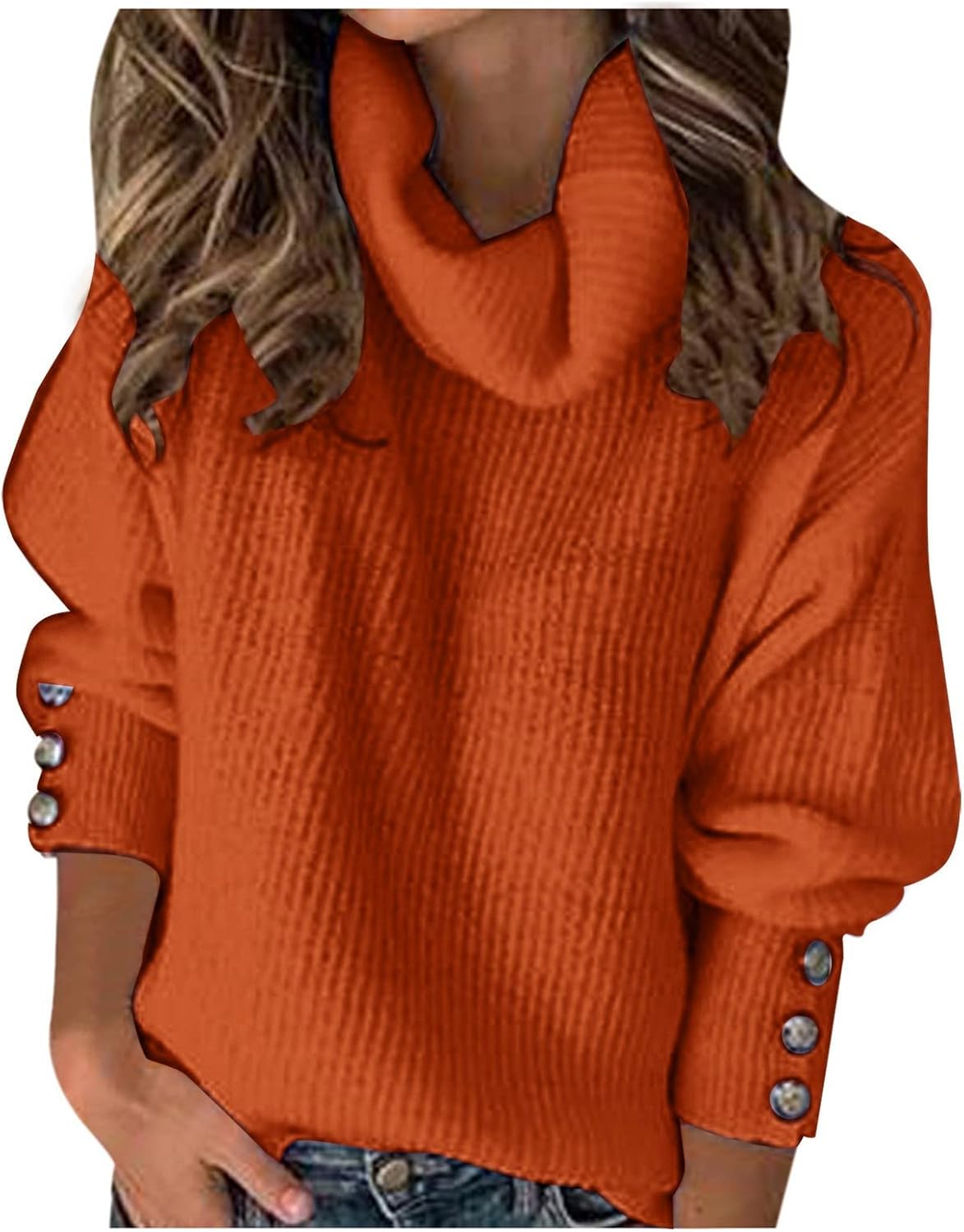 Suéter ligero acanalado con cuello redondo para mujer, para otoño e invierno, con botones, de manga larga, de punto, talla extragrande