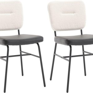 Juego de 2 sillas de comedor de cuero negro tapizadas de sherpa con respaldo, sillas de acento modernas de mediados de siglo, sillas laterales sin Juego de 2 sillas de comedor de cuero negro tapizadas de sherpa con respaldo, sillas de acento modernas de mediados de siglo, sillas laterales sin
