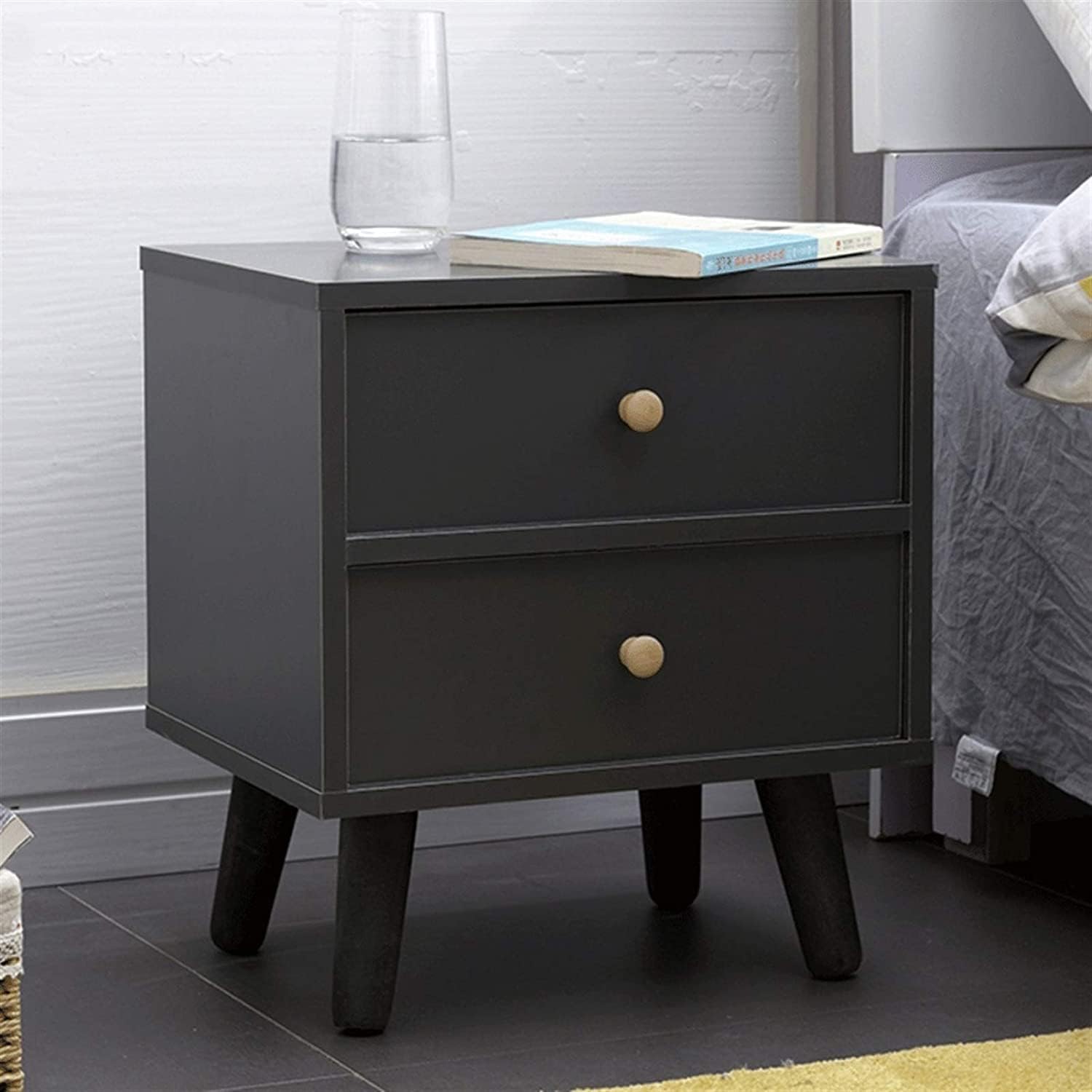 Mesita de noche rústica, simple y moderna, mesa auxiliararmario de almacenamiento con 2 cajones para sala de estar, dormitorio, estilo a juego para