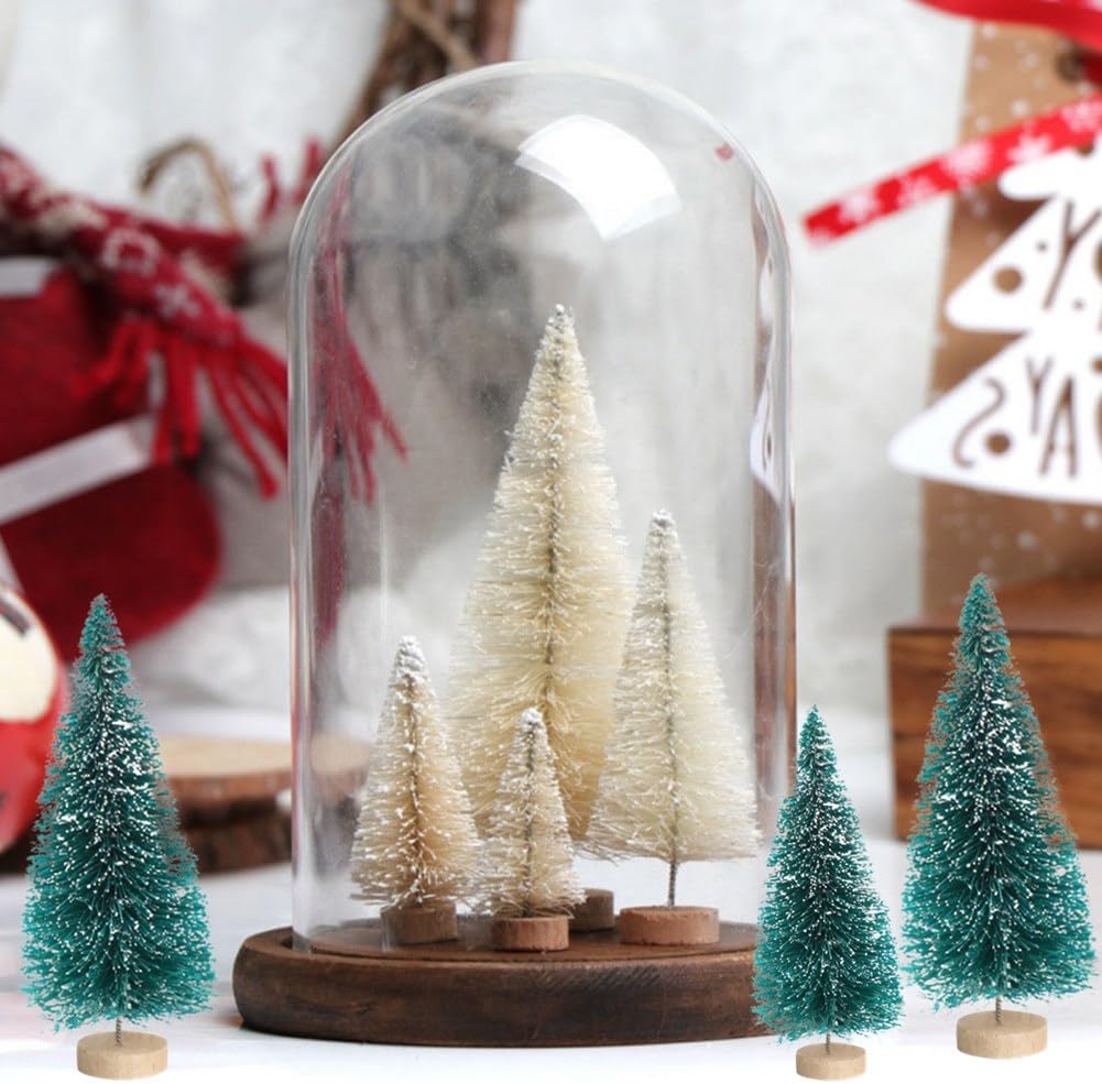 8 piezas de mini árbol de Navidad, pequeños árboles de Navidad artificiales con base de madera, árboles de cepillo para botellas, colores surtidos