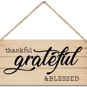 Letrero colgante de madera con texto en inglés Thankful Grateful Blessed para decoración de pared de puerta delantera, placa de madera para casa de Letrero colgante de madera con texto en inglés Thankful Grateful Blessed para decoración de pared de puerta delantera, placa de madera para casa de