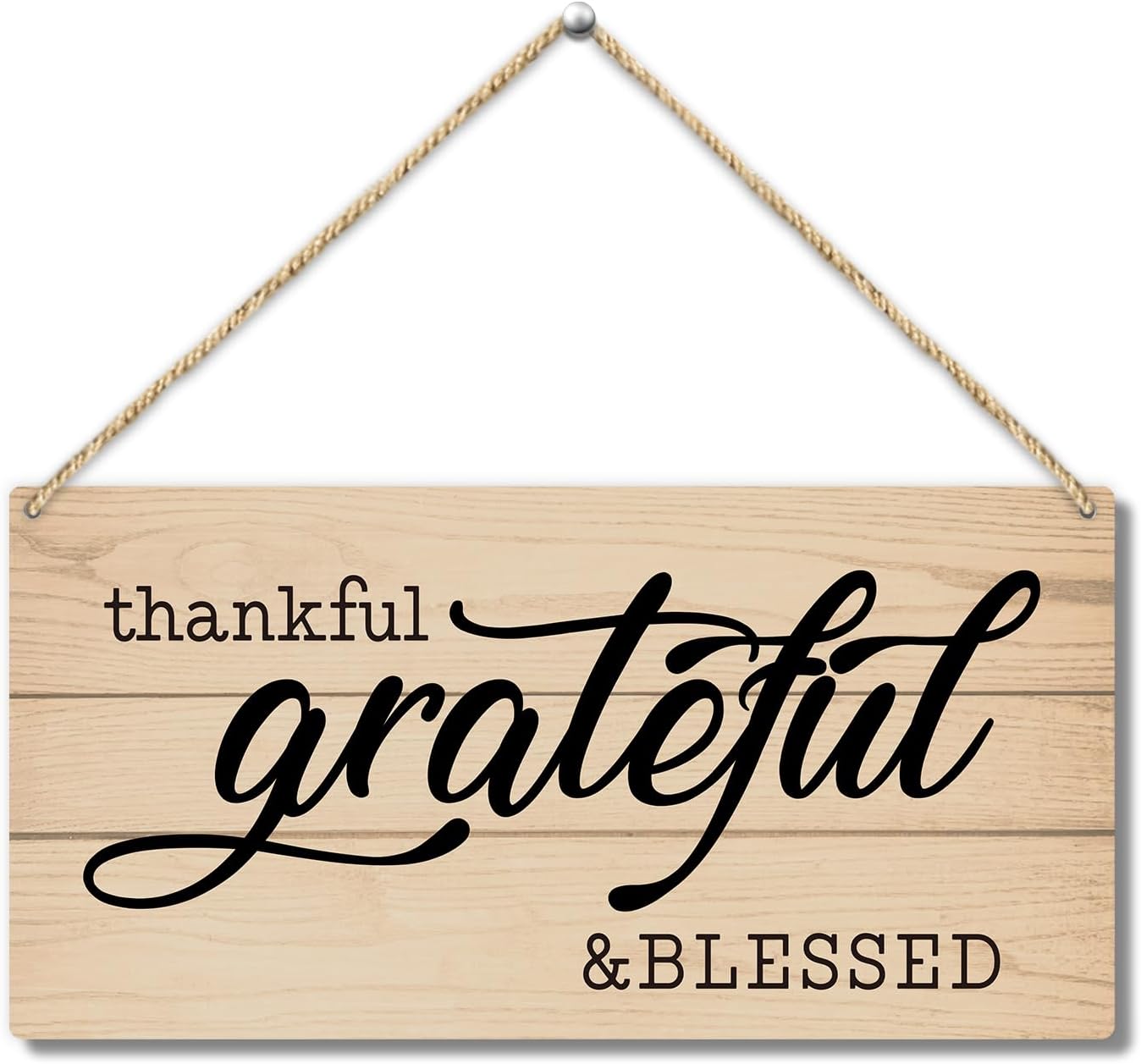 Letrero colgante de madera con texto en inglés Thankful Grateful Blessed para decoración de pared de puerta delantera, placa de madera para casa de