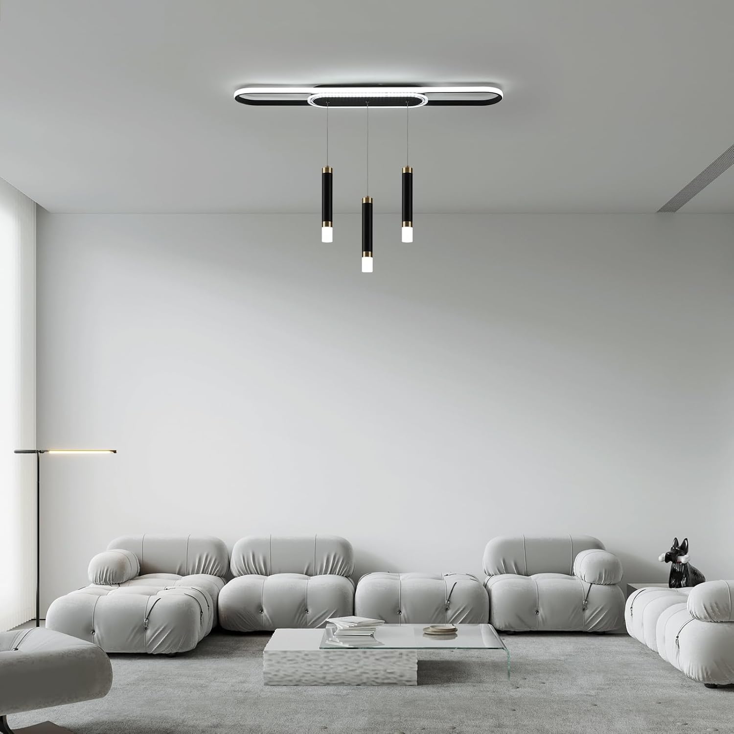 Jaycomey Lámpara LED moderna, lámpara colgante de techo de acrílico regulable de 3 luces con control remoto, lámpara de comedor interior para