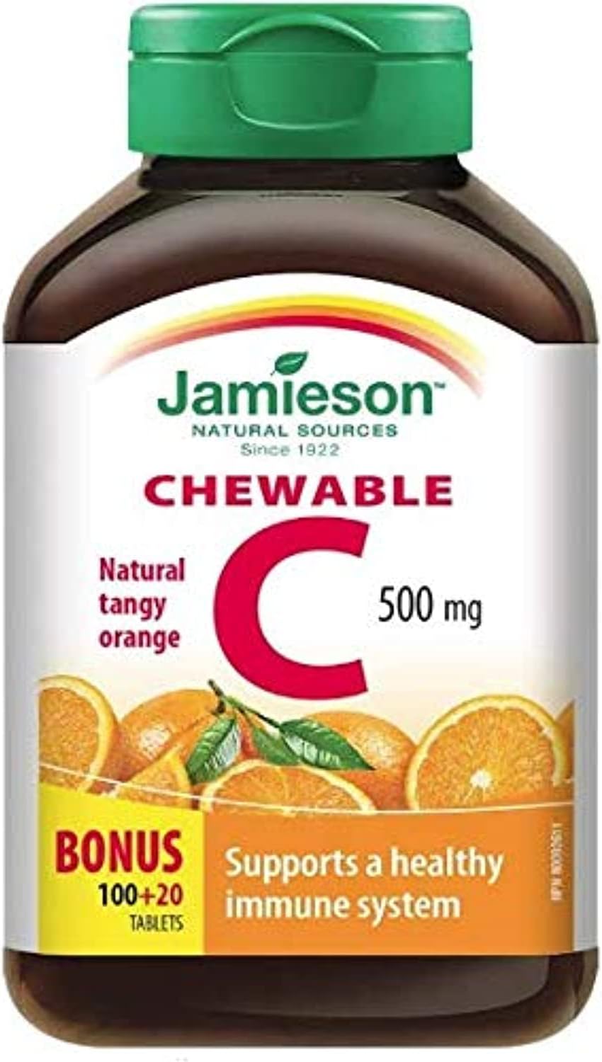 Jamieson Vitamina C masticable 500 mg – Naranja picante, 120 pestañas Bono