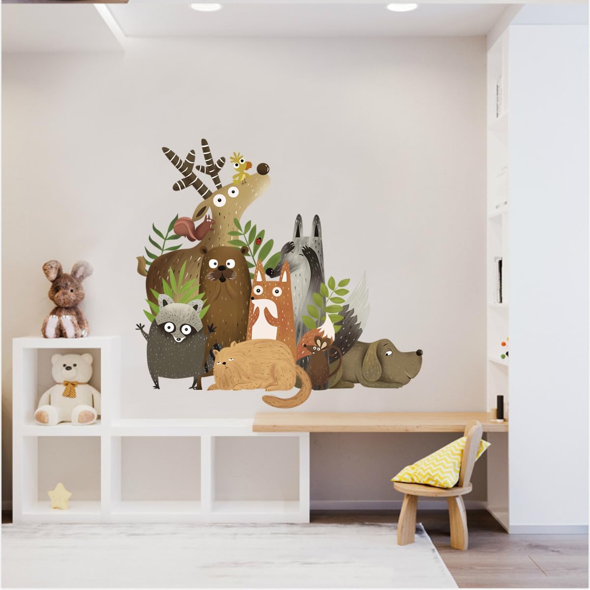 Calcomanías de pared de animales de dibujos animados, decoración de bosque encantador, selva, animales, murales de pared extraíbles, murales de
