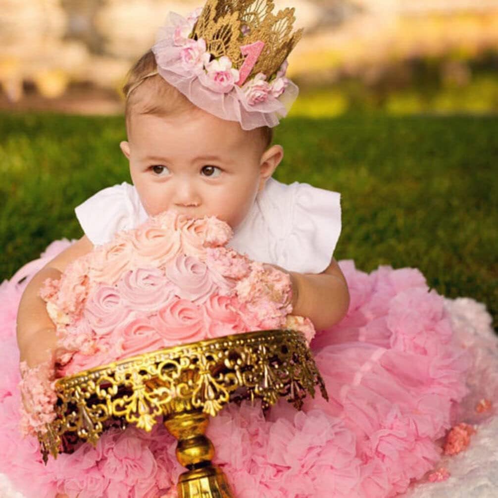 Veemoon Tiara cintillos para diadema con purpurina para el primer cumpleaños, sombrero de cumpleaños recién nacido, gorra de cumpleaños, sombrero de