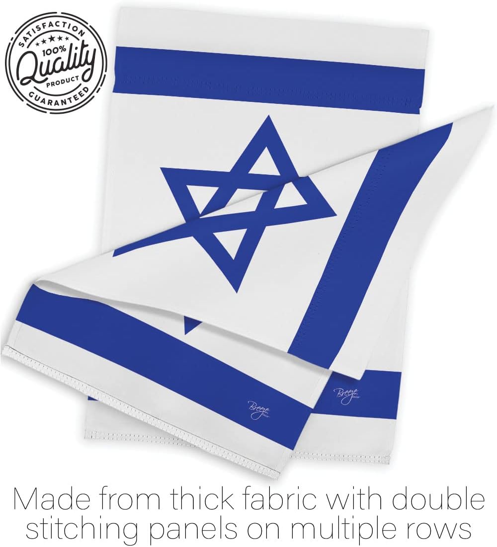 Breeze Decor Bandera de Israel – Juego de asta de bandera israelí para el hogar, letrero para patio, poste de tumba, soporte de cementerio, tapiz al