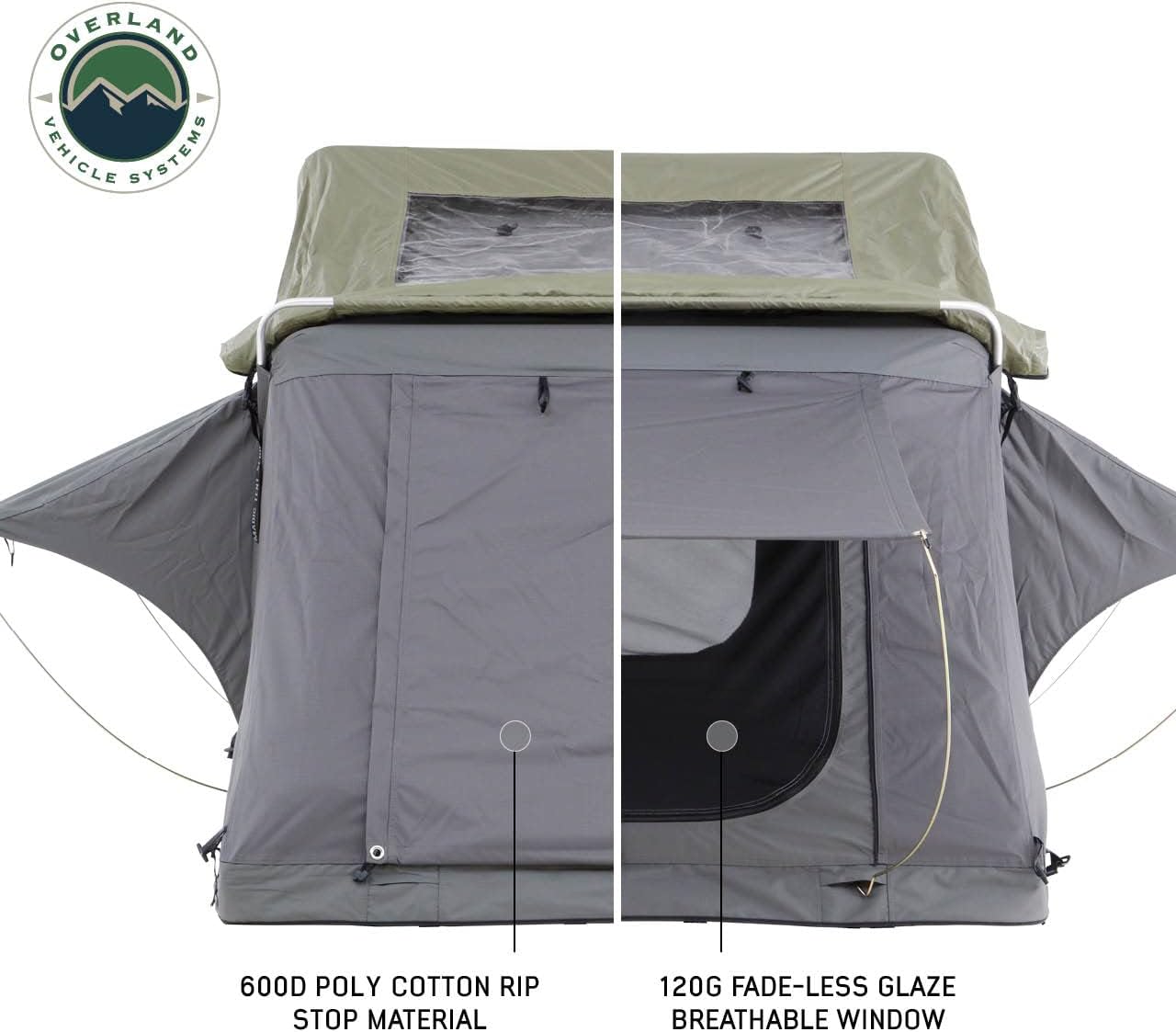 Overland Vehicle Systems HD Nomadic 3 – Tienda de campaña de techo de cubierta suave estándar, base gris oscuro con mosca de lluvia verde y cubierta