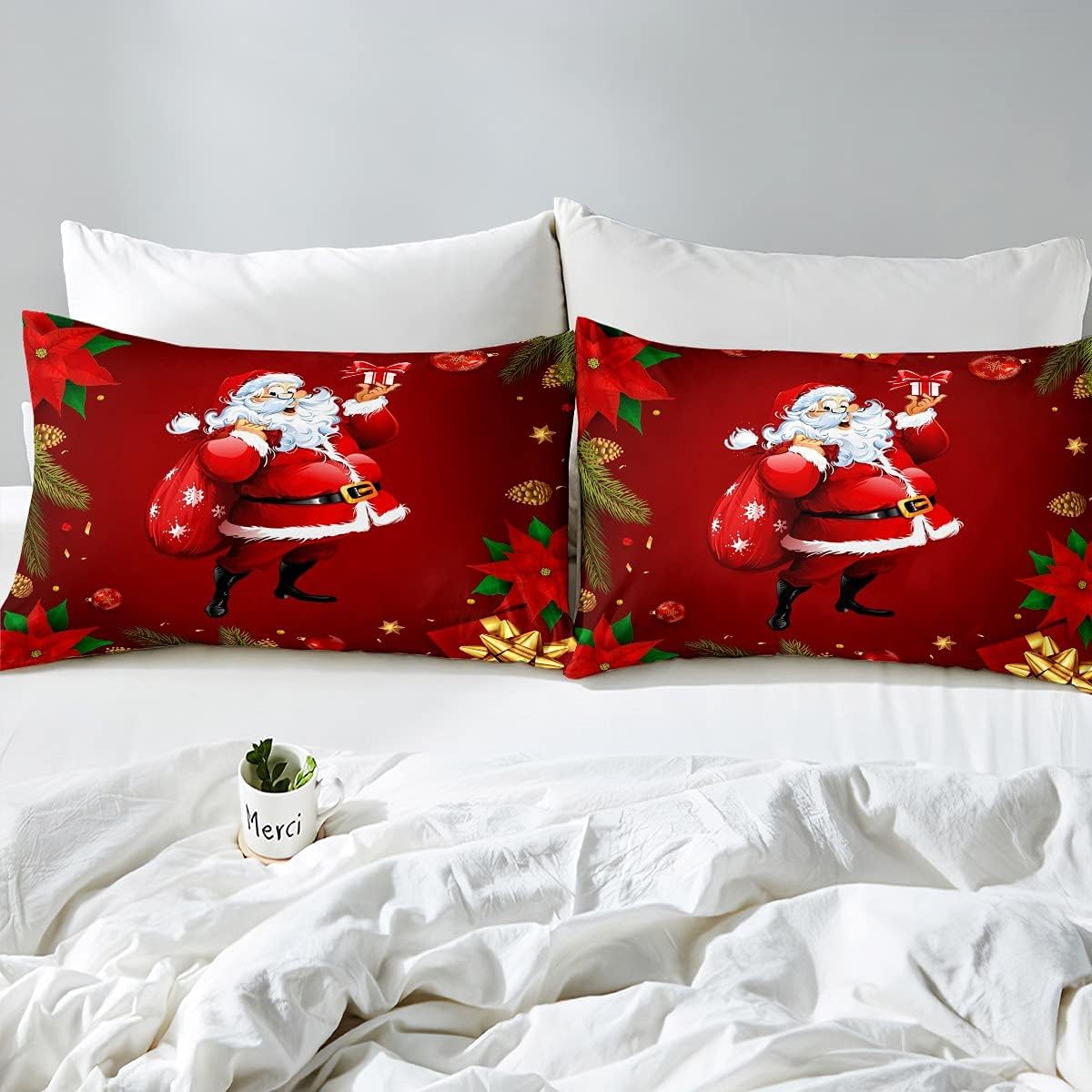 Erosebridal Sábana bajera ajustable de Santa Claus con bolsillo profundo para niños, niñas y niños, juego de ropa de cama de Feliz Navidad, juego de