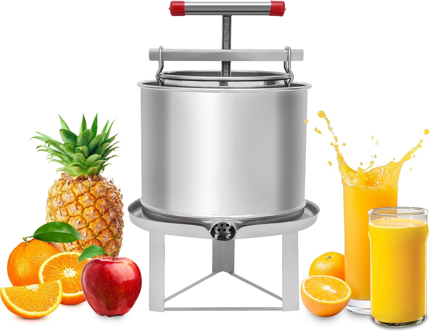 Prensa de vino de frutas, prensa de manzana para sidra 12.6L3.32 galones 2 barriles de acero inoxidable, fabricante de jugo manual, sidra manzana
