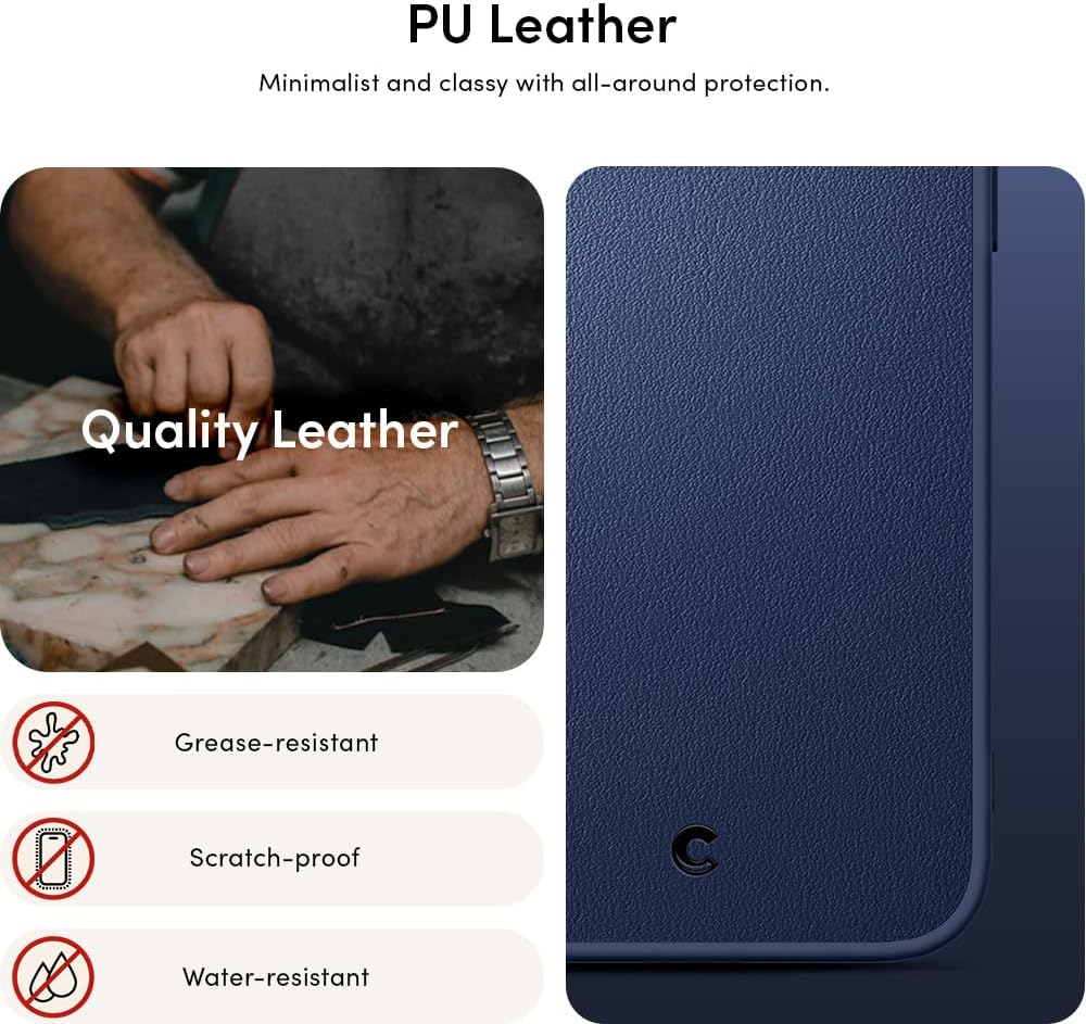 CYRILL Kajuk Mag – Funda de cuero compatible con iPhone 15 Pro Max (2023), funda de cuero vegano de alta calidad, color azul con forro protector de