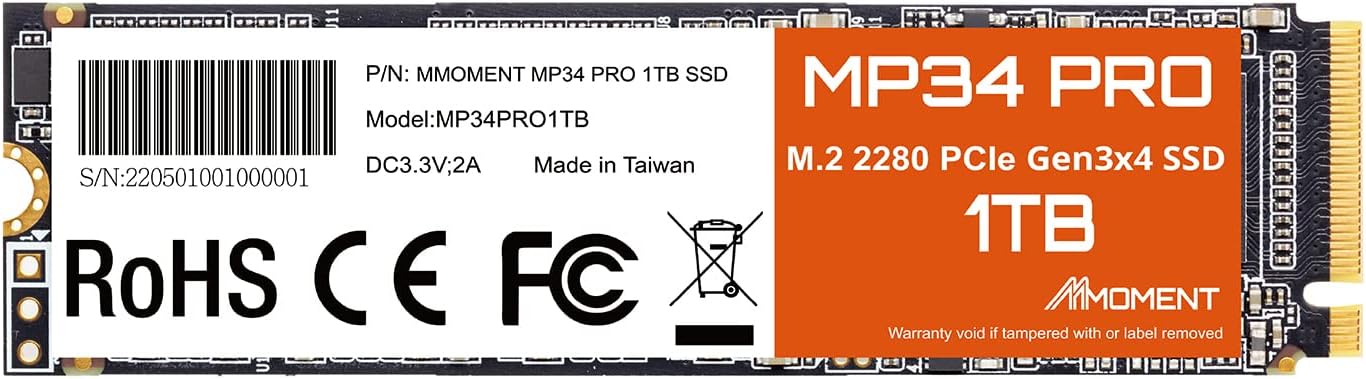 MMOMENT MP34 PRO – Unidad interna de estado sólido PCIe Gen3 NVMe M.2 2280, Gen3.0X4, velocidad de lectura de hasta 3500 MBs, para portátiles,