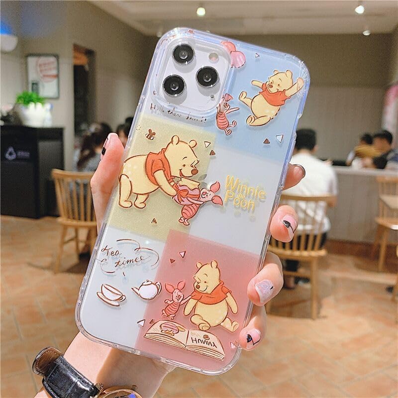 iFiLOVE Linda funda para iPhone 15 Pro Max, para niñas y mujeres de dibujos animados de Winnie The Pooh, delgada, suave TPU transparente, funda