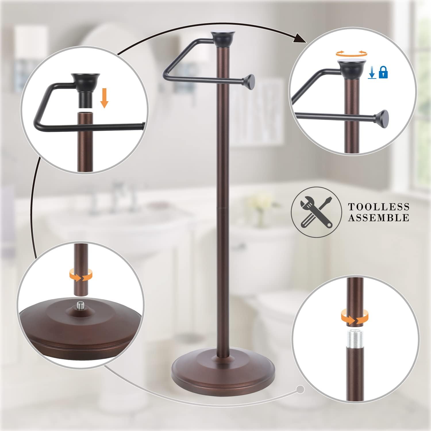ZCCZ – Soporte de papel higiénico, soporte de rollo de papel higiénico de pie con reserva, dispensador de TP para baño para 5 megarrollos – ORB
