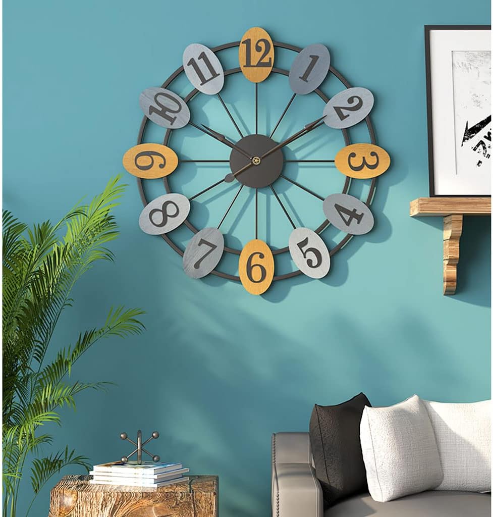 Reloj de pared – Reloj de pared de metal de 20 pulgadas, reloj de pared grande con números de madera, moderno, minimalista, redondo, funciona con