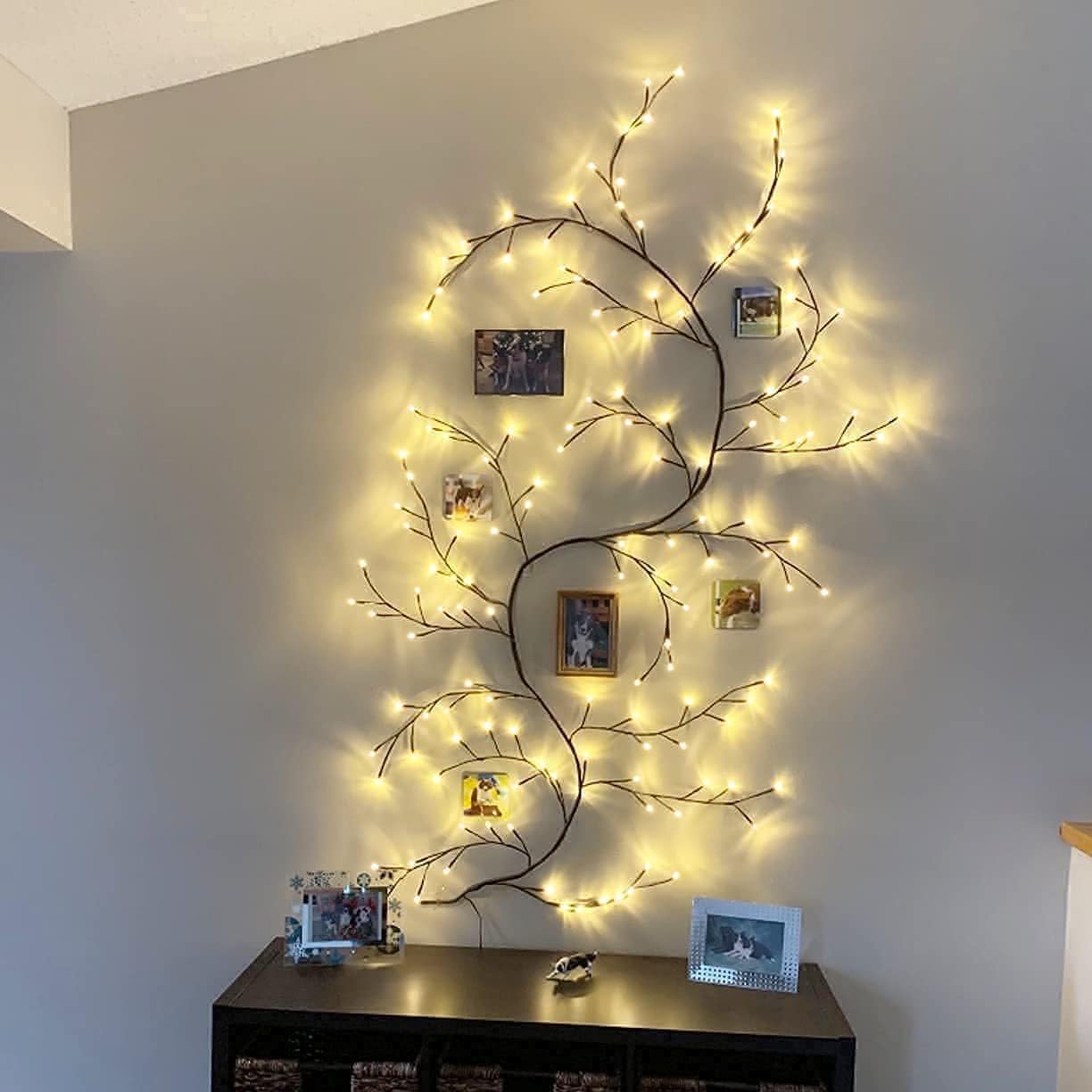 96 luces LED para árbol de pared para interiores, luz de sauce y vid, plantas artificiales, ramas de árbol, 8 modos, 6 pies, flexible, decoración de