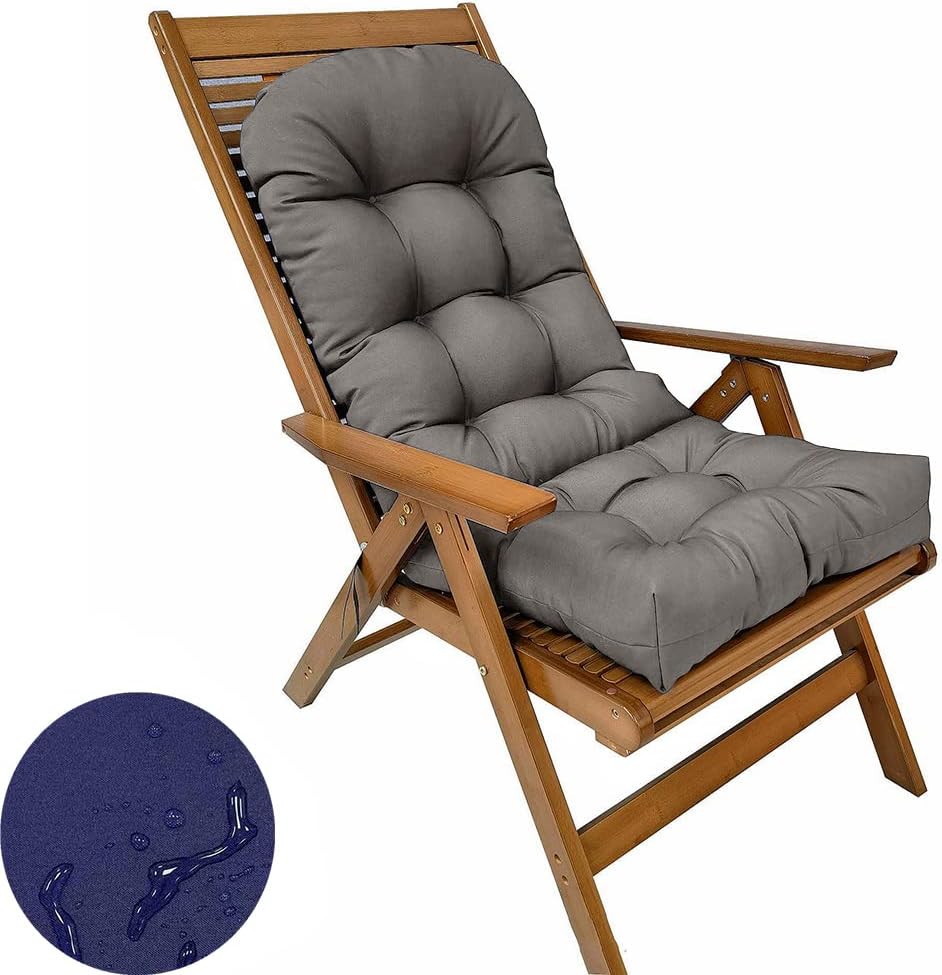 Adirondack – Cojín impermeable para silla mecedora para interiores y exteriores, cojines de respaldo alto para patio con lazos, 43.3 x 19.7 pulgadas