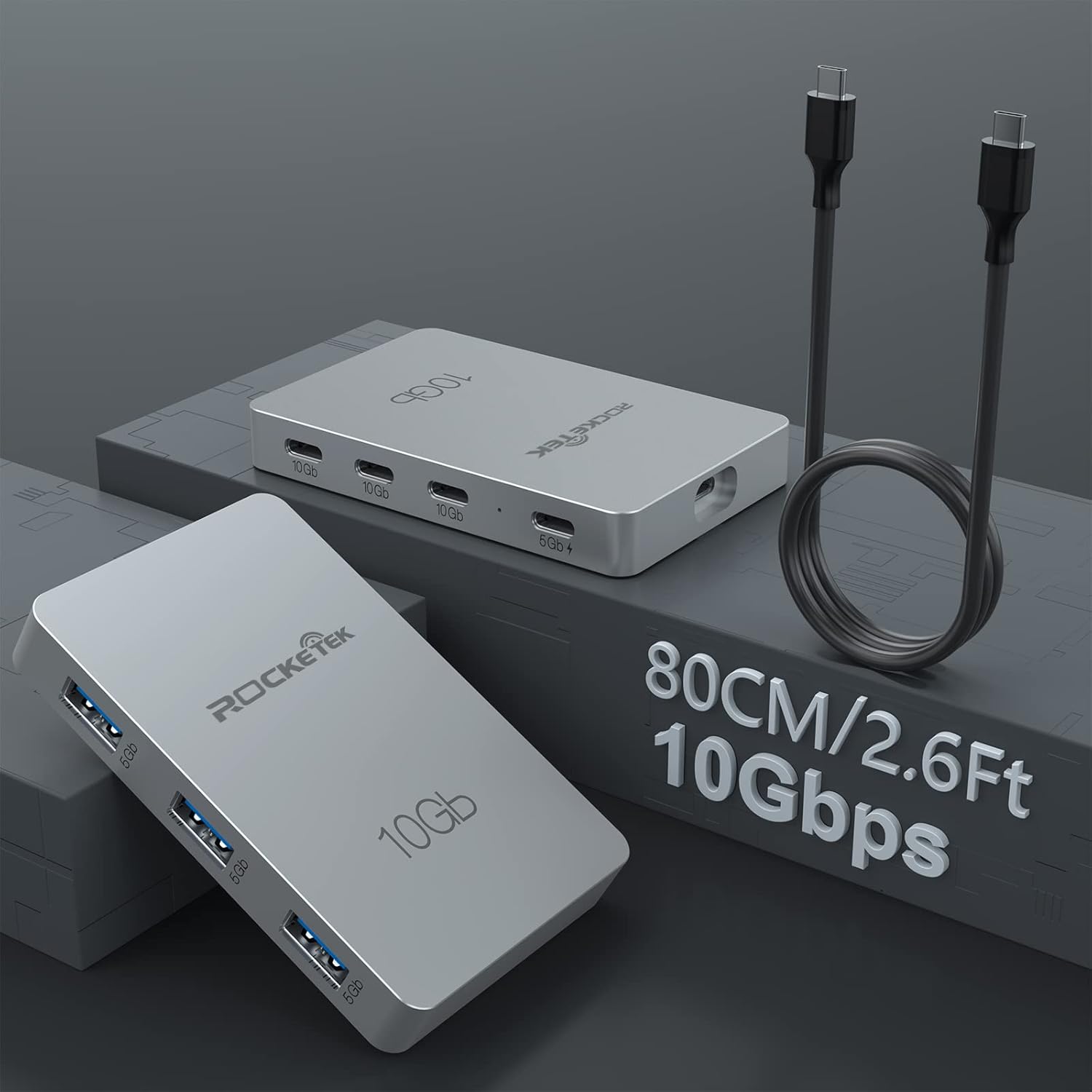 Adaptador de concentrador USB-C Gen 2 de 7 puertos 3 puertos USB-C de 10 Gbs Gen 2, 3 puertos USB 3.0 de 5 GB, Hub USB C de 100 W con datos de 5 GB,