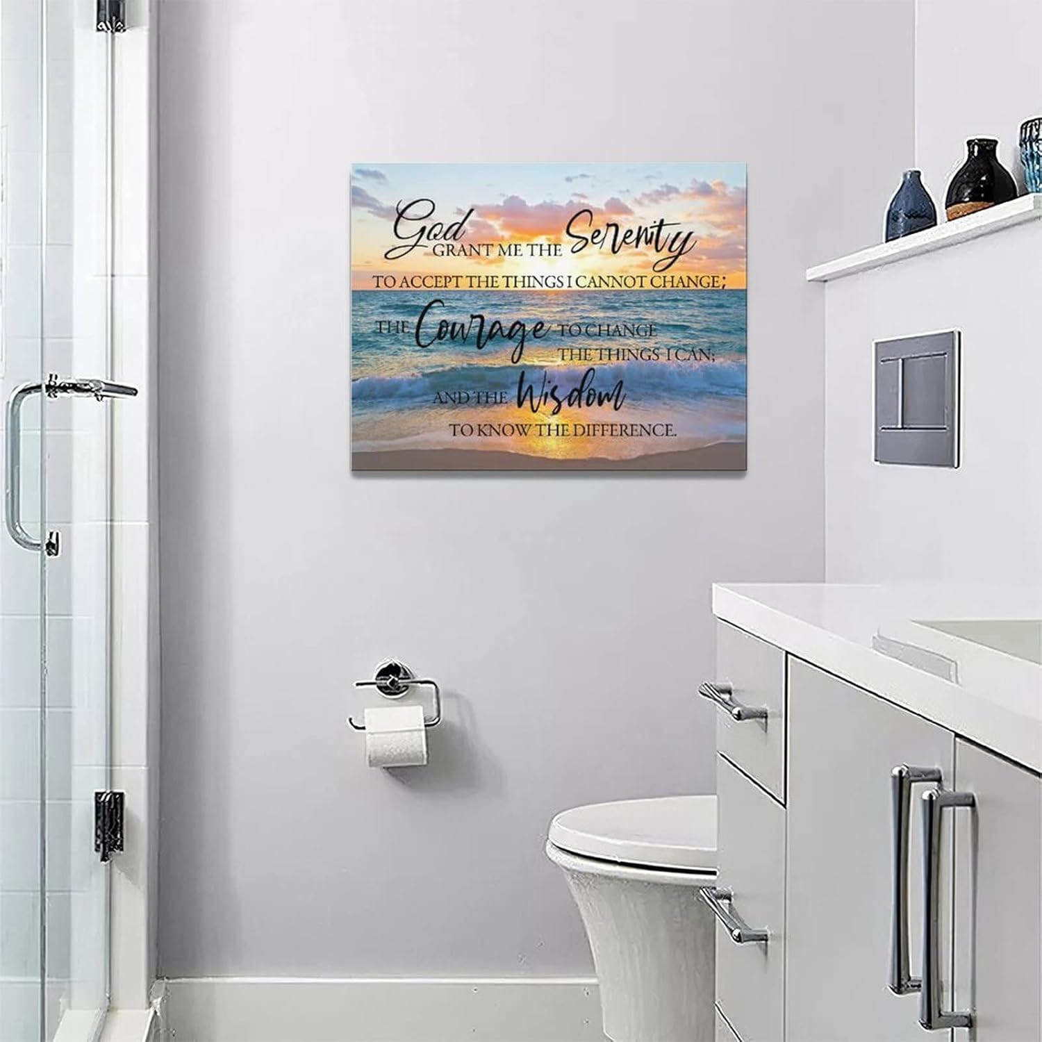 Arte de pared de oración de serenidad costera, con citas de escrituras de paisaje marino, impresiones en lienzo, cuadros de playa del océano, obras