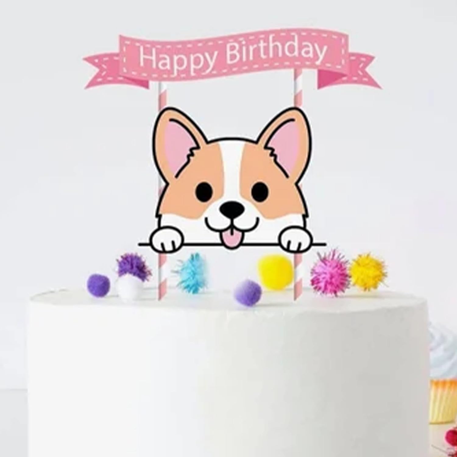 Kawaii Corgi Cake Topper para niños  Lindos suministros de fiesta de cumpleaños para perros  Decoración de cumpleaños temática de perros
