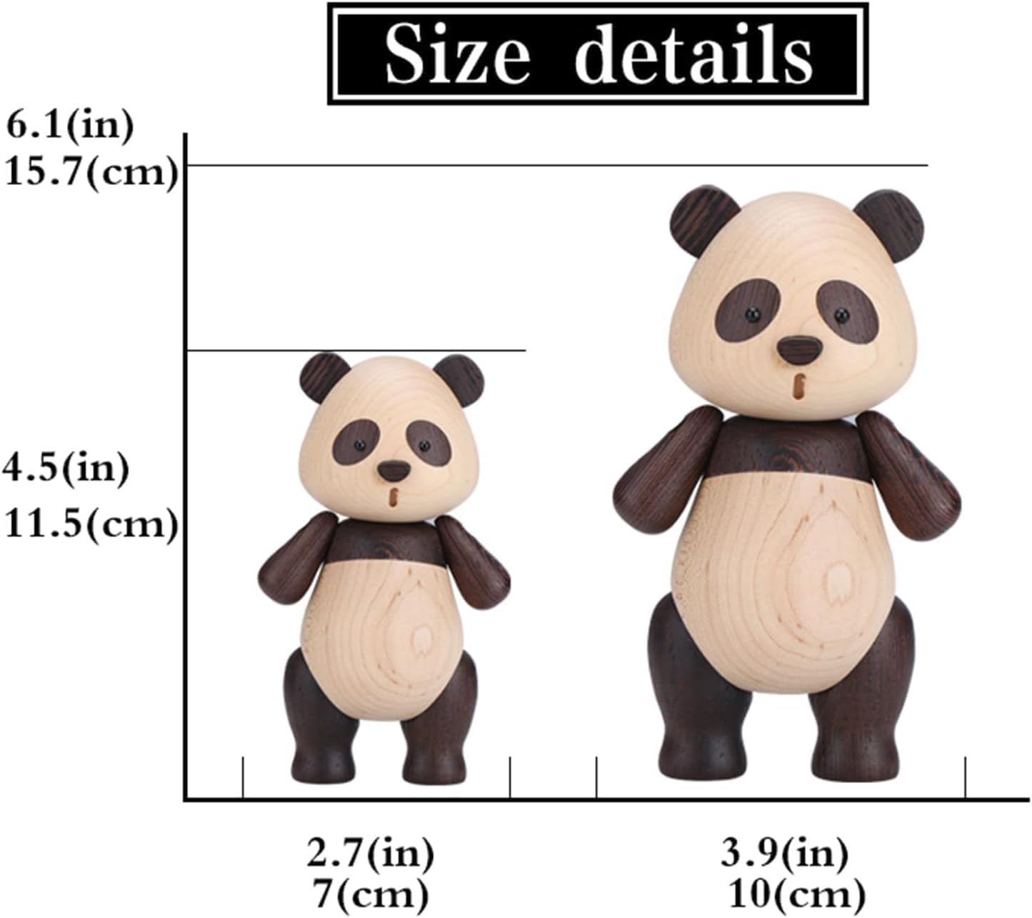 suruim Adorable estatua de panda de madera maciza creativa linda muñeca de panda de madera maciza, adornos encantadores y modernos para joyas,