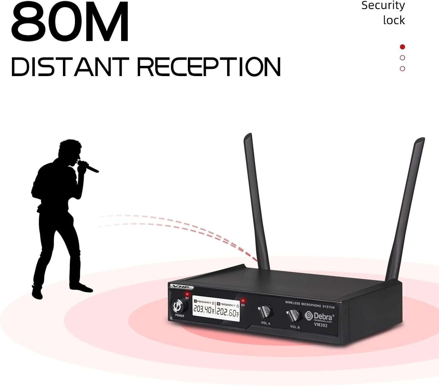 D Debra Audio VM302 Sistema de micrófono inalámbrico con micrófono de mano dual tiene interfaz XLR para el hogar, karaoke, boda, conferencia,