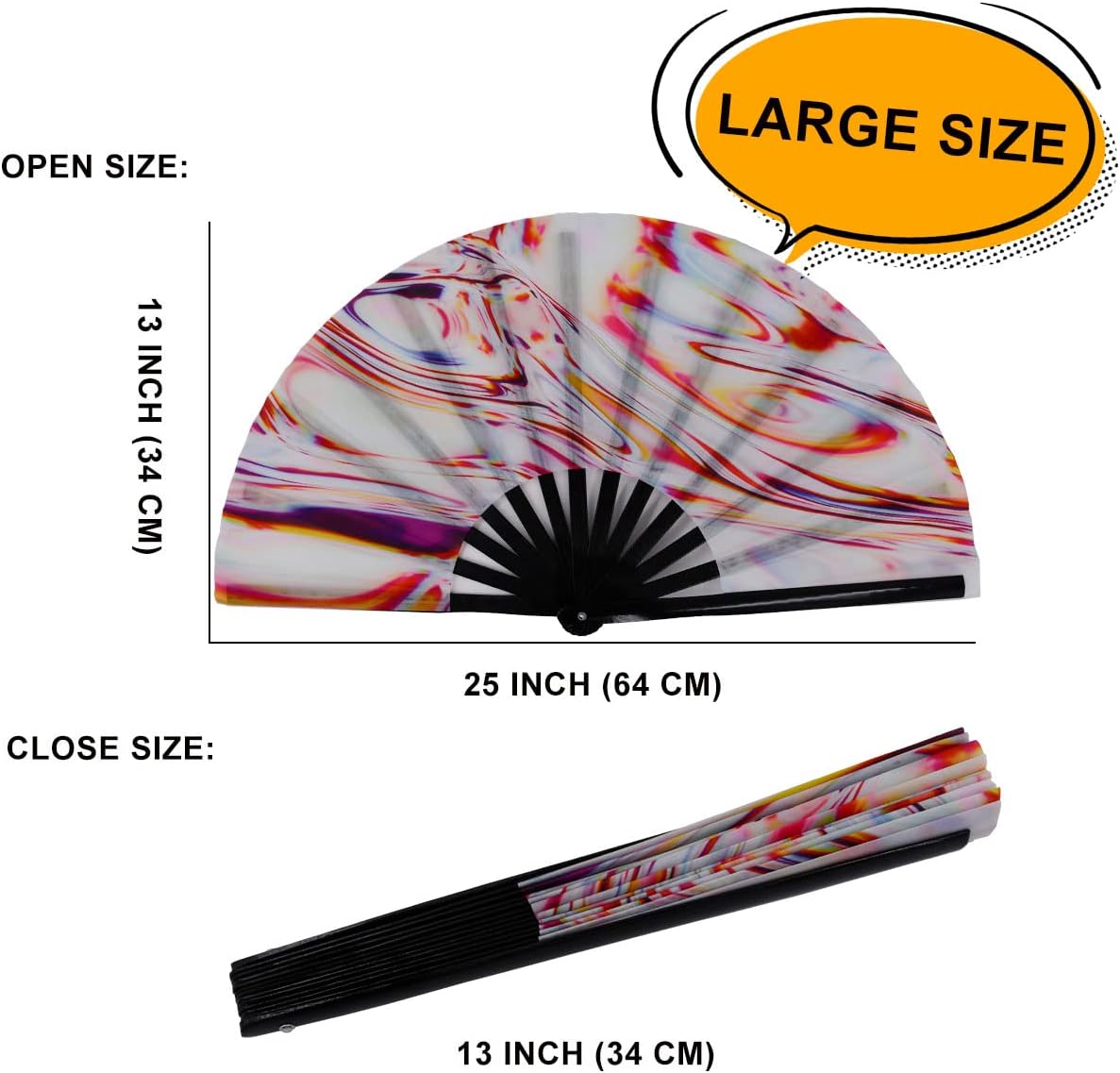 Amajiji Abanico plegable grande para mujeres y hombres, ventilador de mano plegable de bambú japonés y tela de nailon, ventilador de mano,