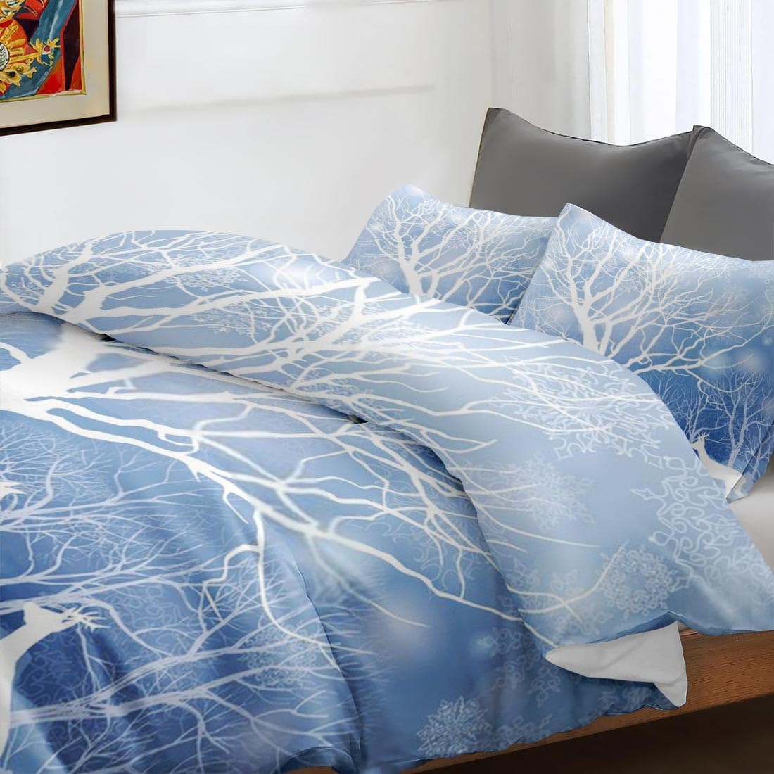 Juego de funda de edredón, juego de ropa de cama de árbol de invierno de nieve para niños y adultos, decoración de dormitorio, juego de funda de