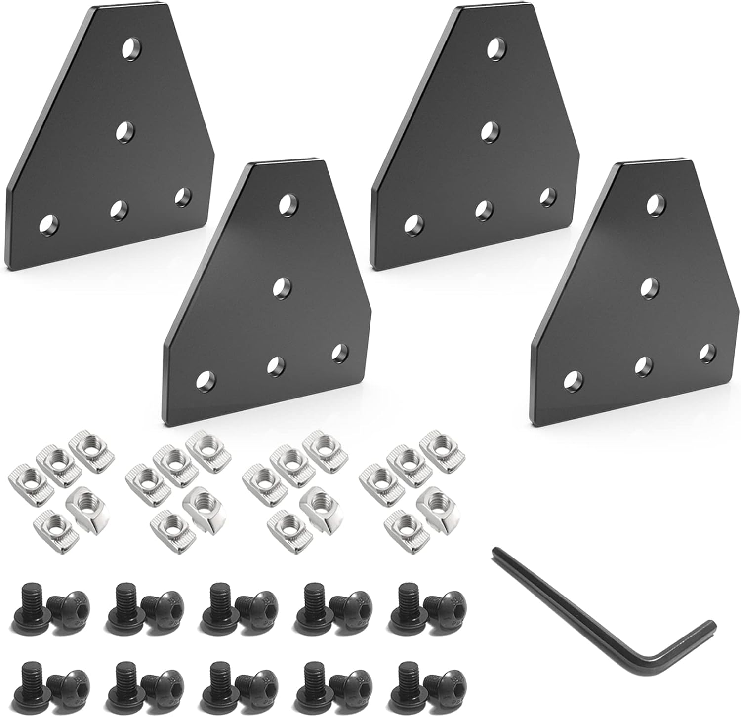 Juego de 4 placas de conector de extrusión de aluminio 3030 con ranura en T, conector de perfil de aluminio en forma de T negro, placa de unión