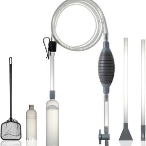 Kit de aspirador de sifón para acuario con tubos de vacío duales para varios tamaños de tanque y una red de pescado, aspiradora de grava de acuario Kit de aspirador de sifón para acuario con tubos de vacío duales para varios tamaños de tanque y una red de pescado, aspiradora de grava de acuario