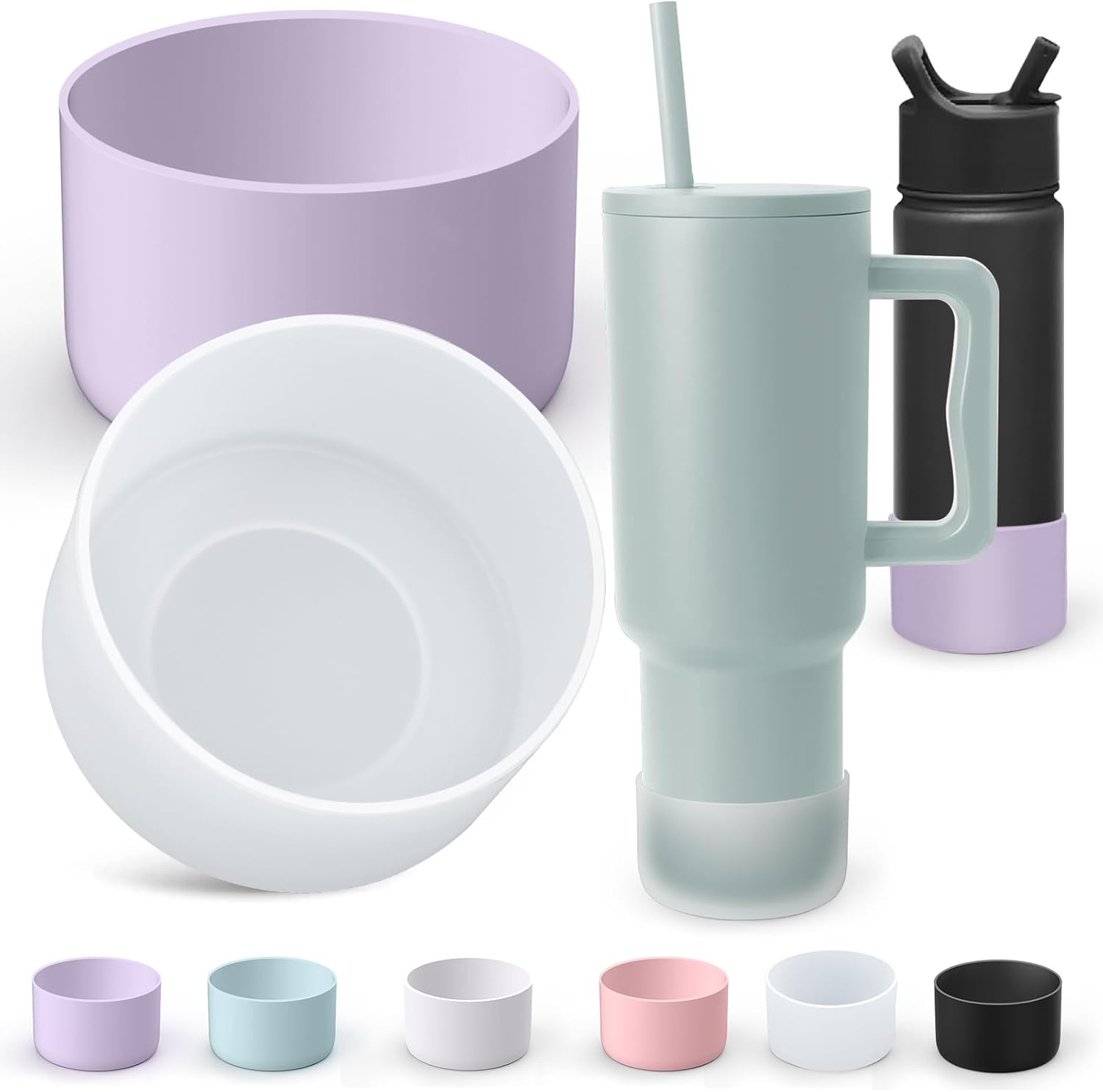 AIERSA 2 vasos de silicona para Simple Modern Trek de 40 onzas con asa, funda protectora para la parte inferior de la botella de agua, accesorios