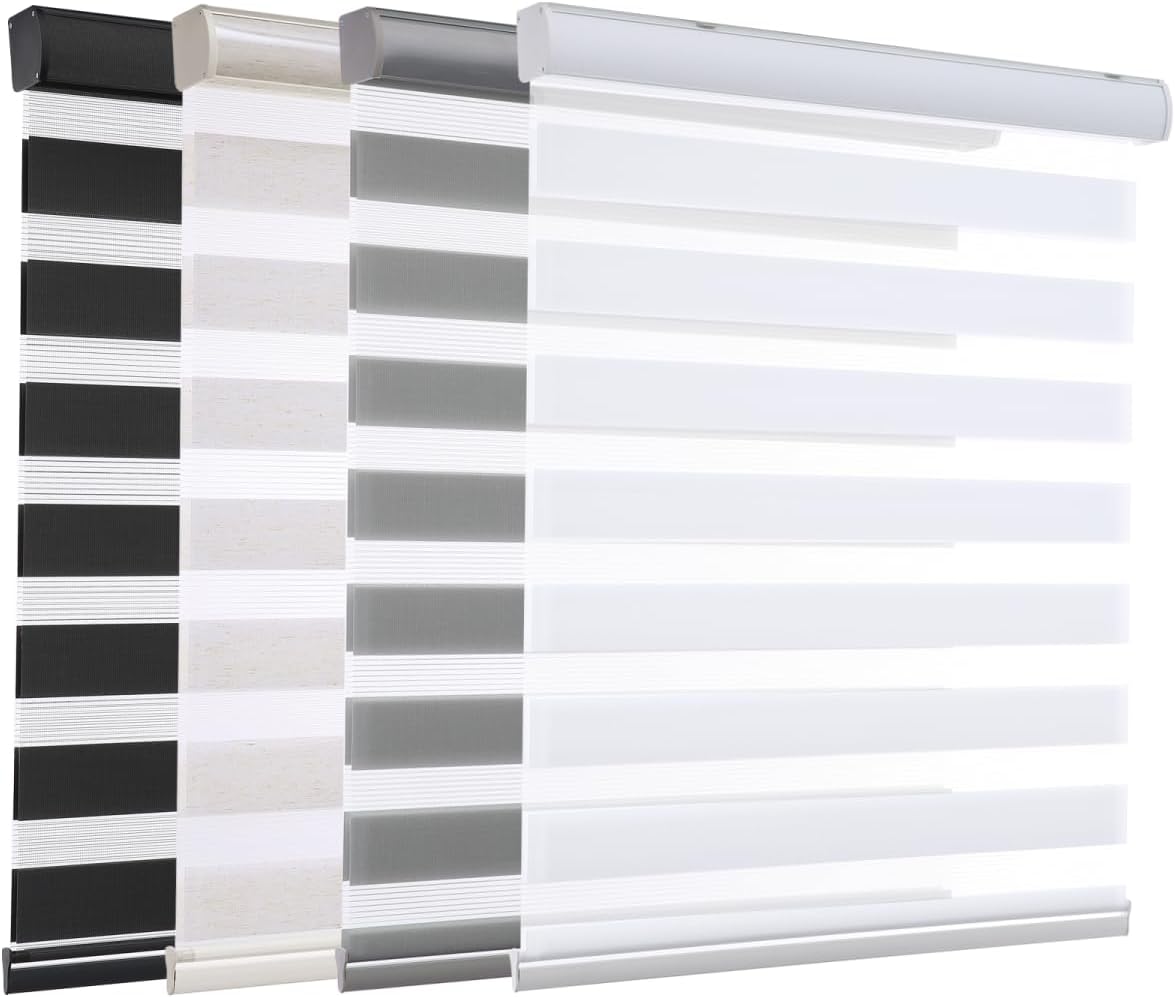 MYshade Persianas sin cordones de cebra para ventanas, persianas de doble capa para filtrar la luz, persianas de día y noche para cocina,
