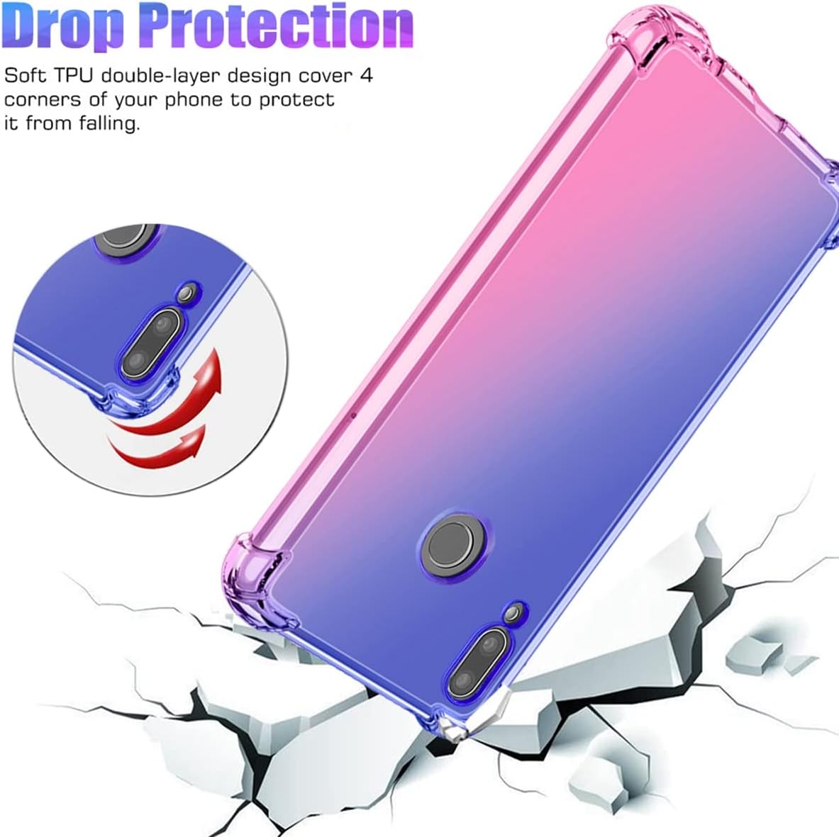 Funda para Y7 2019Y7 Prime 2019, Dub-LX1 Dub-LX3 Linda funda para niñas y mujeres, degradado, delgada, antiarañazos, funda protectora de TPU suave a