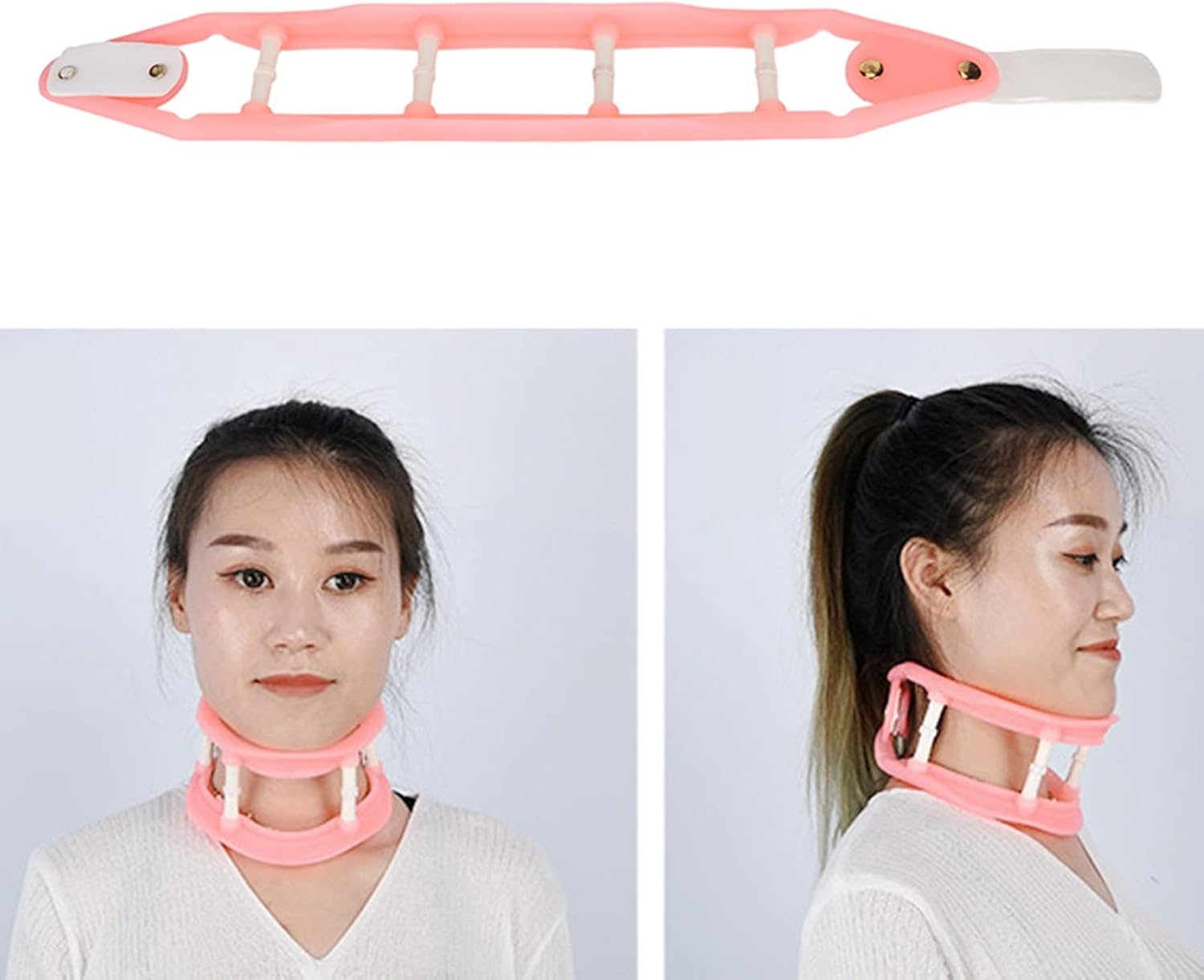 Soporte de cuello de silicona ajustable para evitar la tracción de la columna cervical del arco, corrector relajante, arco cervical (rosa)