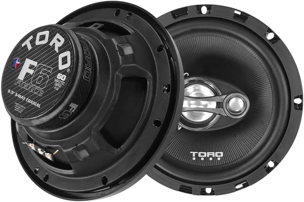 TORO TECH  F6, 6.5 Inch 3-Way Coaxial Car Speaker Set – 120 Watt MAX  60 Watts RMS, Ferro Fluid Tweeters, 4 Ohm, 1 KSV Voice Coils. Two Speaker Set