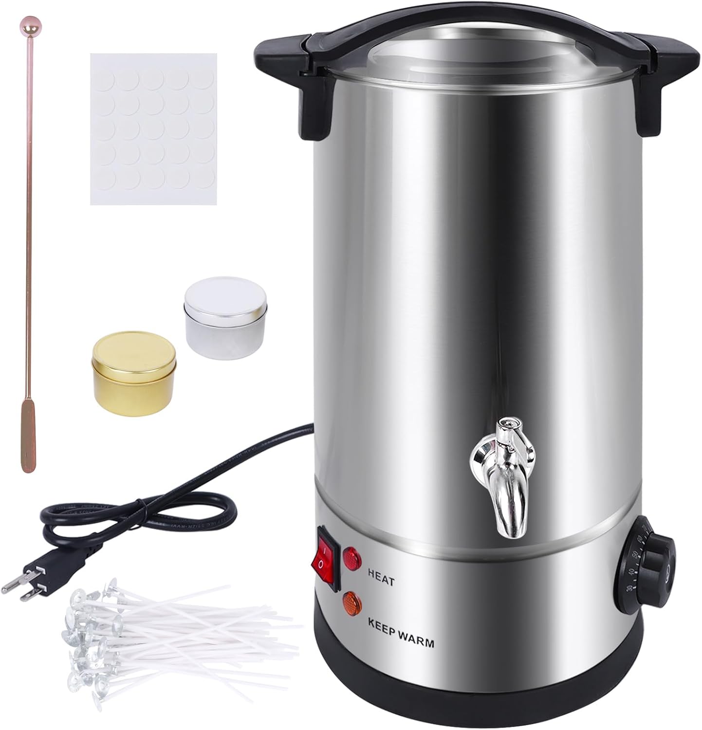 LazyWomen 10L (2.64 galones) derretidor de cera para hacer velas, kit de suministros para hacer velas, derretidor de cera de vela con boquilla de