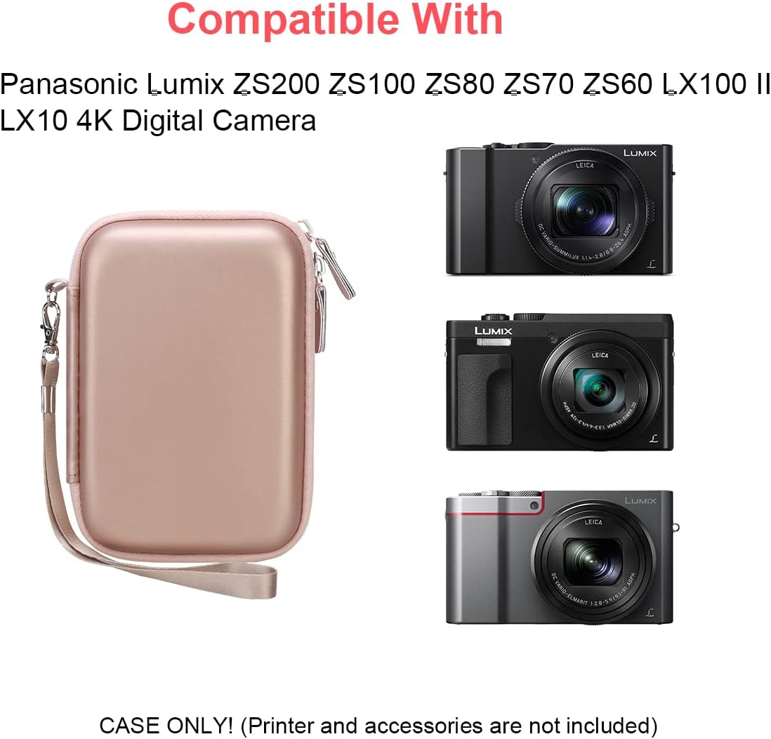Canboc Funda rígida para cámara digital Panasonic Lumix ZS200ZS100ZS80ZS70ZS60LX10 4K, bolsa de transporte para cámara, bolsillo de malla para cable
