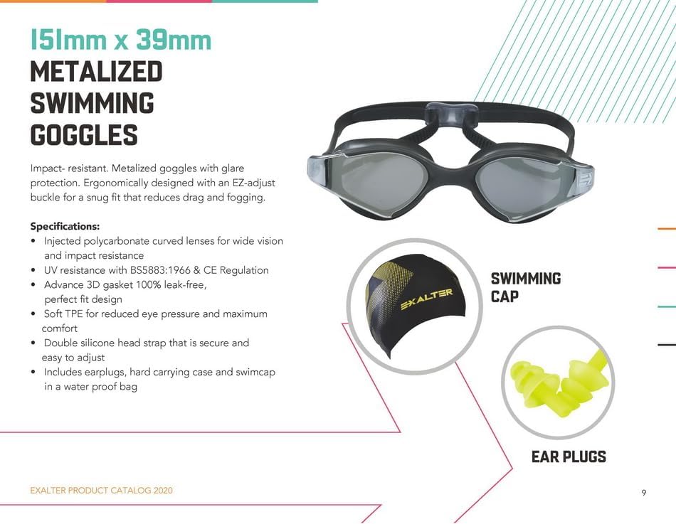 EXALTER Gafas de natación metalizadas  Lentes polarizadas antivaho para hombres y mujeres  Gafas de competición deportiva impermeables para triatlón