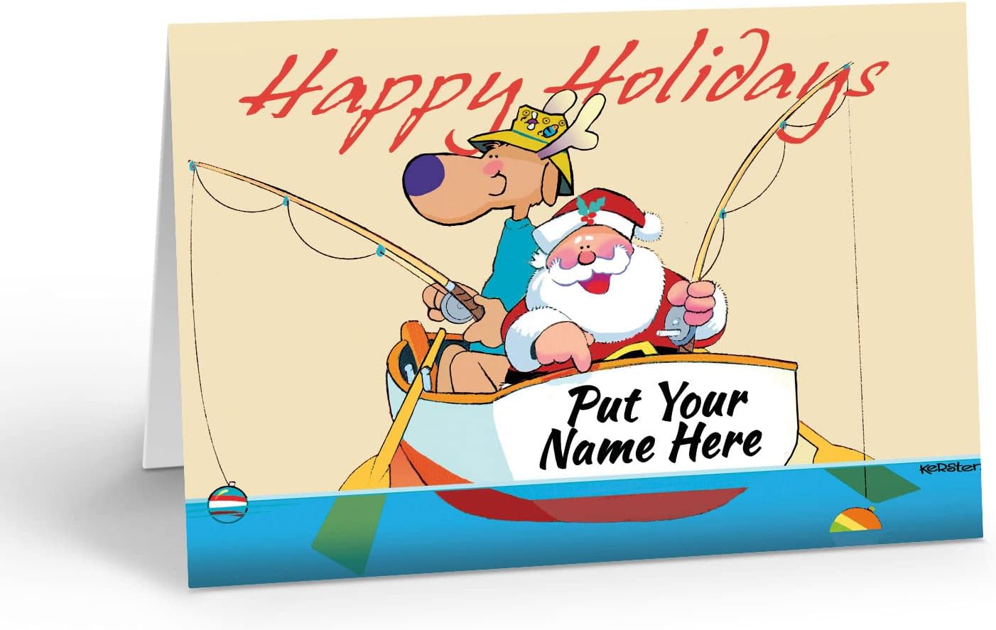 Stonehouse Collection  Tarjetas de Navidad personalizadas de Santa Fishing from Boat  24 tarjetas náuticas personalizadas  Hecho en Estados Unidos
