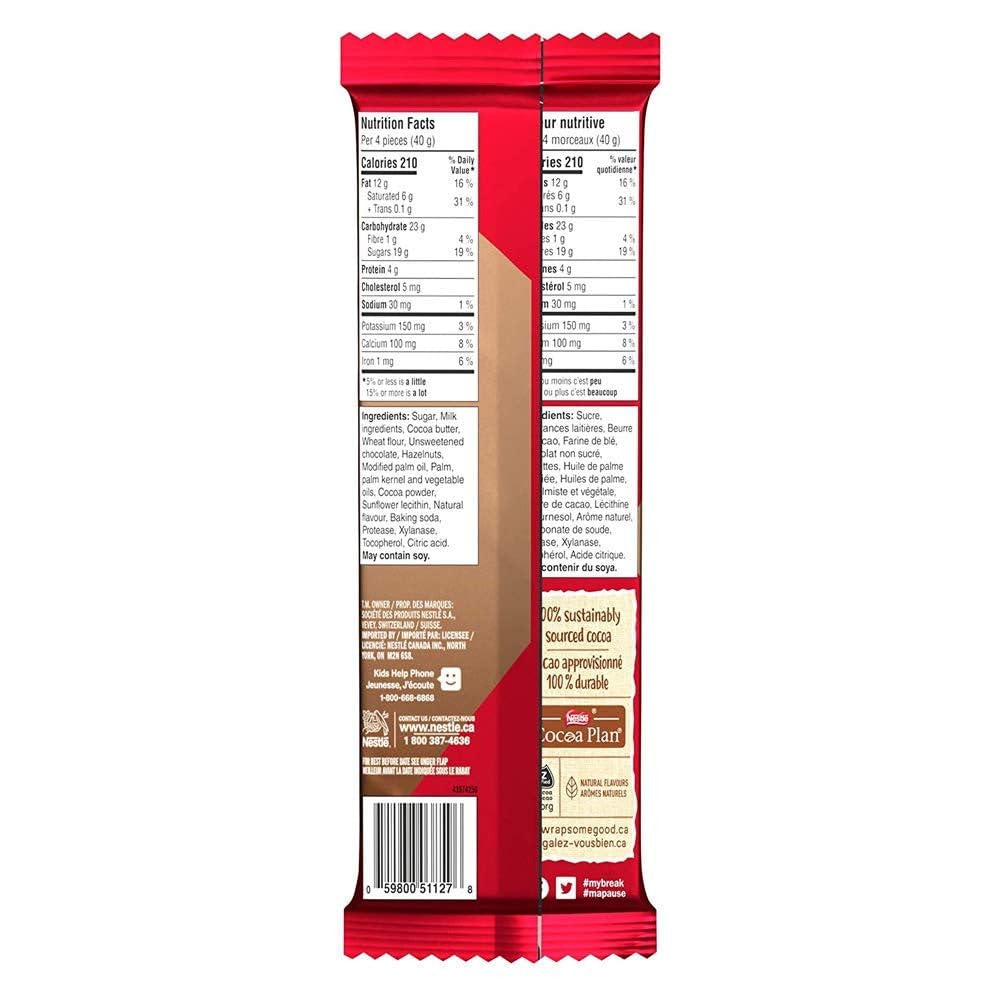 NESTLÉ Kitkat – Barra de oblea crujiente de avellana, 4.2 onzas, paquete de 2 unidades Importado de Canadá