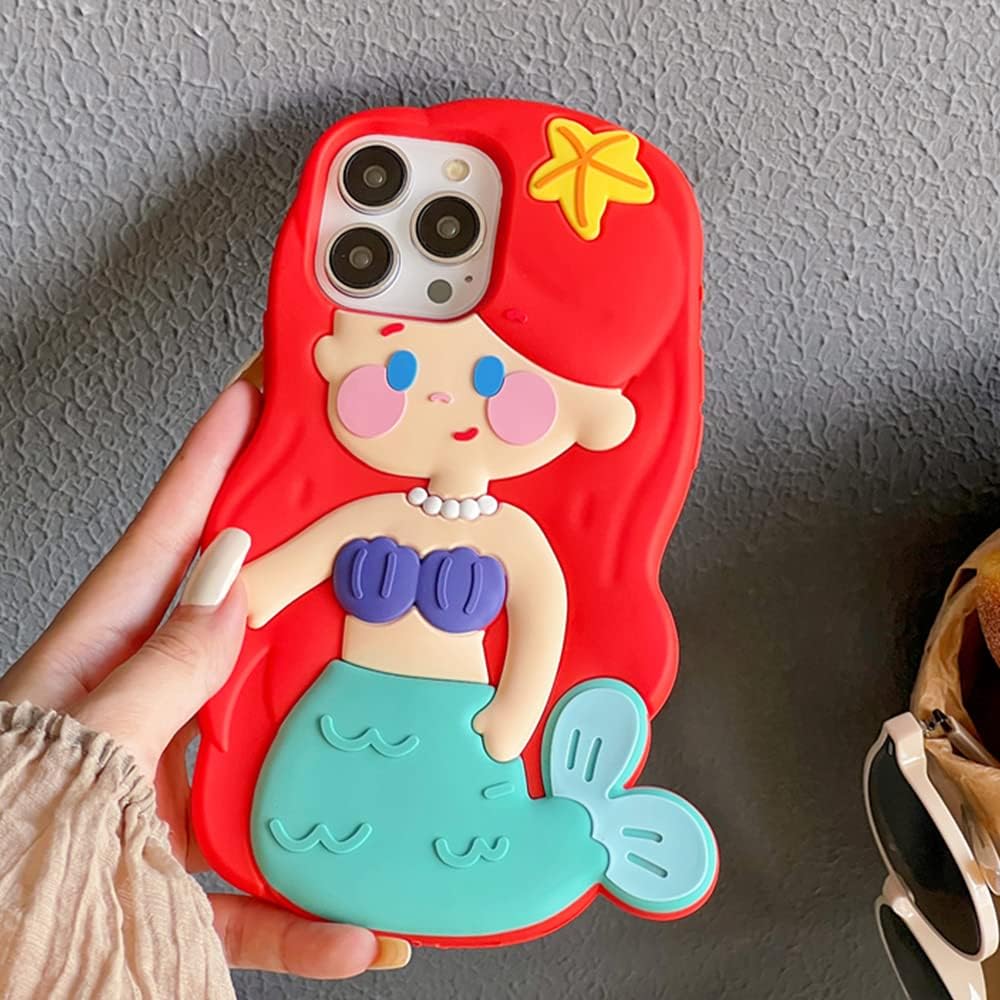 Funda de silicona para iPhone 12 Pro Max de 6.7 pulgadas, funda de teléfono de sirena roja Kawaii 3D, funda gruesa a prueba de golpes, suave, retro,