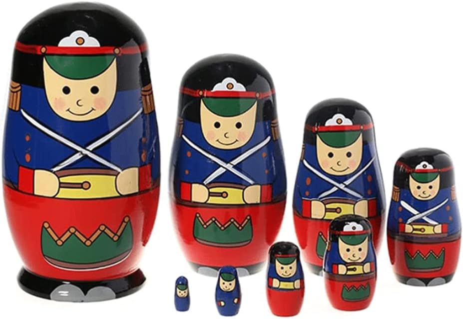 OLOTU 8 piezas de muñecas de anidación rusas pintadas a mano soldados hechos a mano apilables de madera anidados juego tradicional Matryoshka para