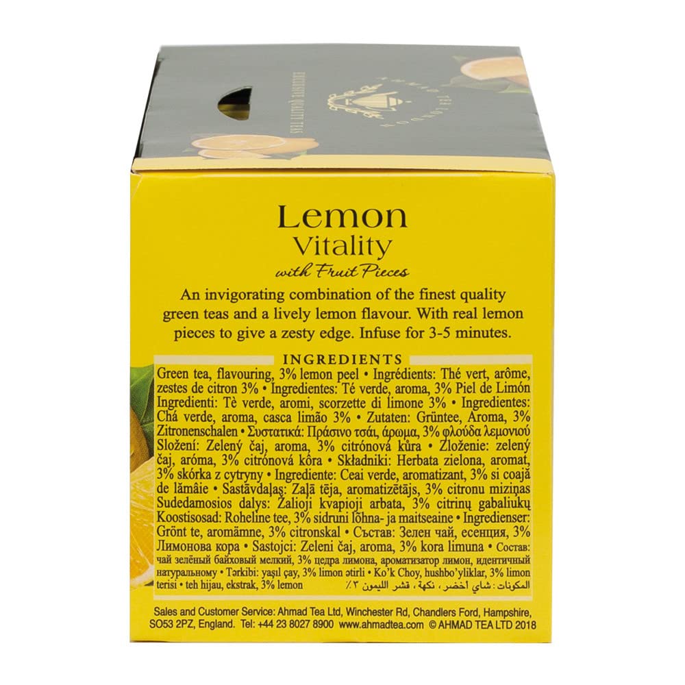 Té inglés, té verde limón” – Etiquetado y bolsas de té envueltas en papel de aluminio