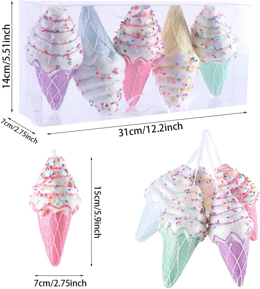 Adornos de decoración de fiesta de helado, 5 piezas de regalo para colgar en el árbol de Navidad, regalo de caramelo, postre de color macarrón,