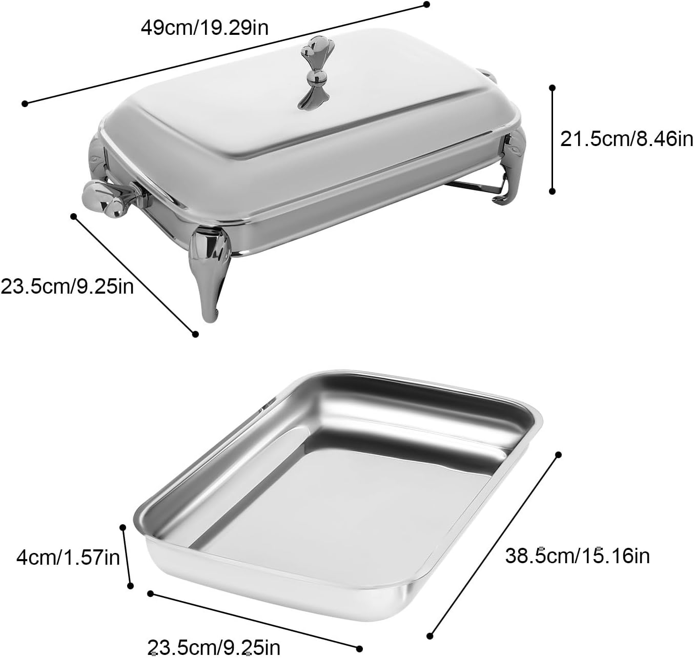 Fetcoi Juego de bufé de platos de 2.6 cuartos de galón  Servidores y calentadores de bufé de acero inoxidable, platos de roce para horno, calentador