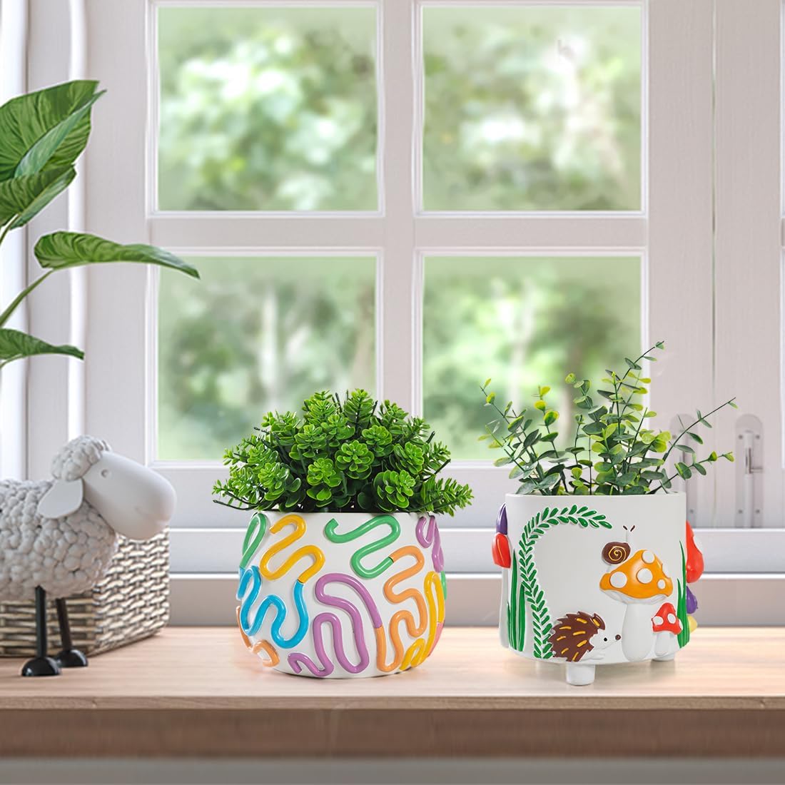 COTYNI Bonita maceta de arco iris con orificio de drenaje, macetas pequeñas de 4.2 pulgadas para plantas de interior y exterior, maceta única para