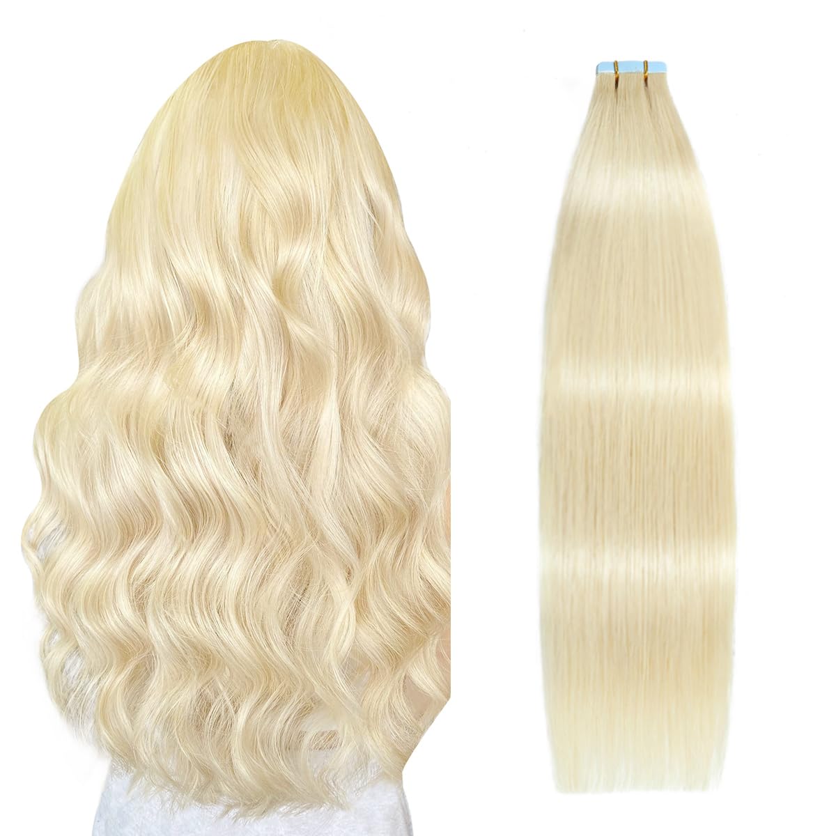 SUYYA Extensiones de cabello adhesivas de color rubio decolorado cabello humano 100 % real extensiones de cabello humano adhesivas, invisibles,