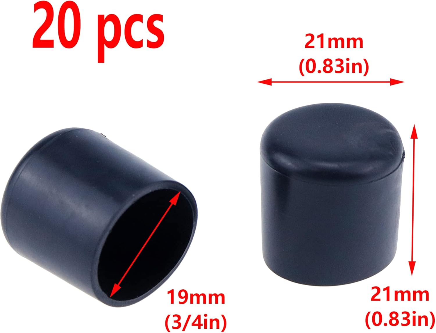 Risbay Protectores de suelo de silicona para patas de silla, 20 almohadillas negras para muebles, diámetro de ajuste de 0.748 in (34 pulgadas),