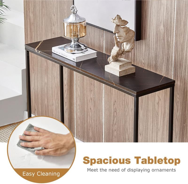 Qiyom Mesa consola moderna de 42 pulgadas para entrada, mesa de sofá de mármol sintético con marco de metal, mesa de entrada estrecha para detrás